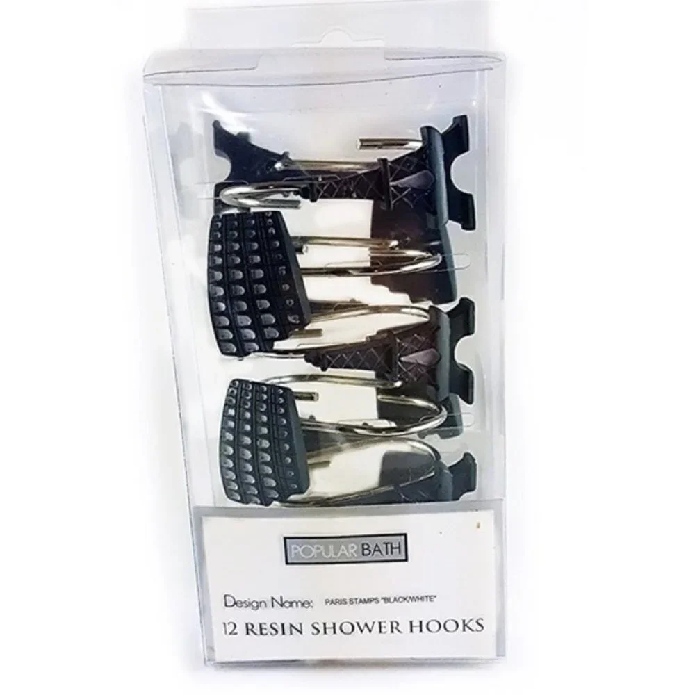 Paris Eiffel Tower Shower Curtain Hooks Parisian French Decor Set of 12